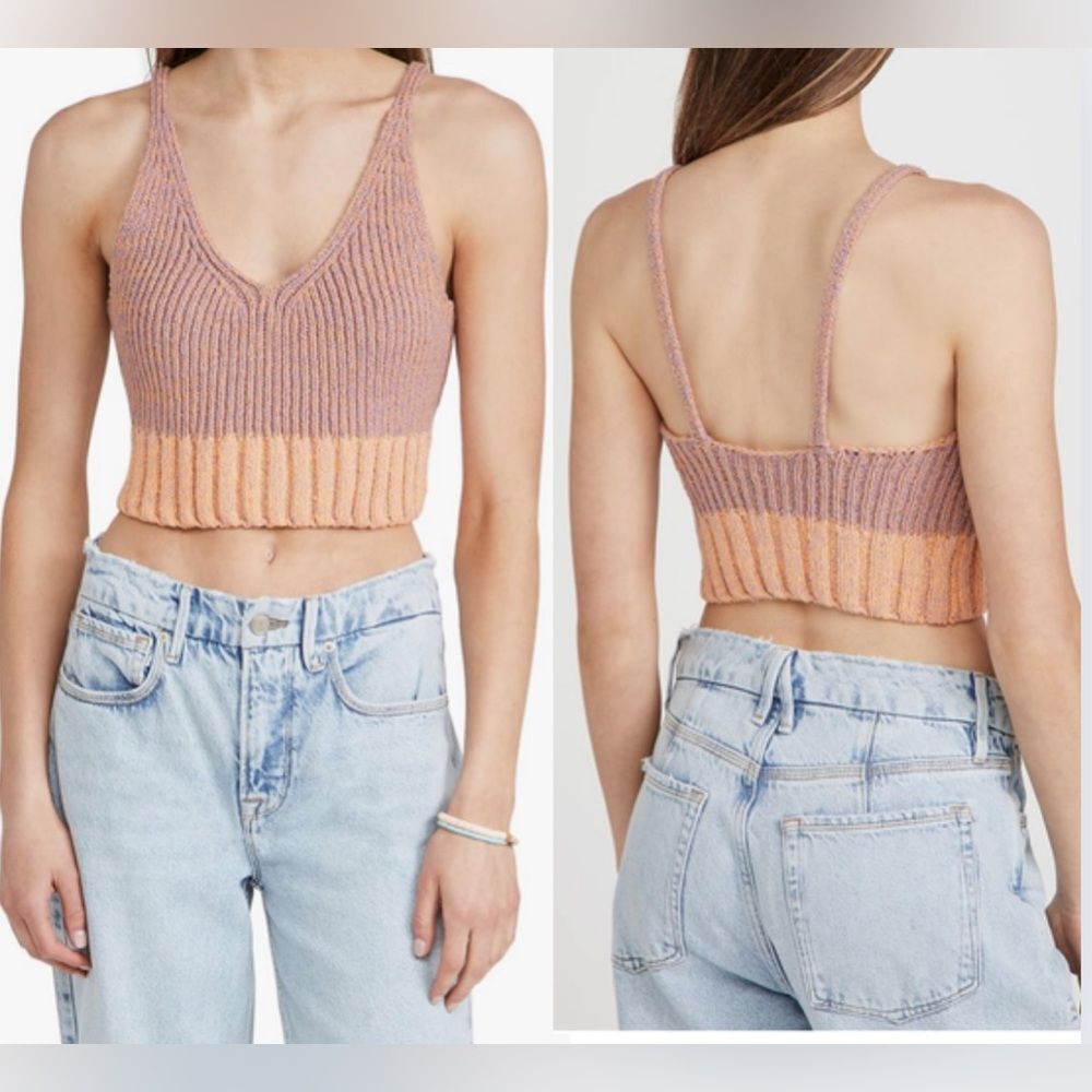 Free People Here All Day Brami Mauve Pink Combo Knit Crop Women’s Size S